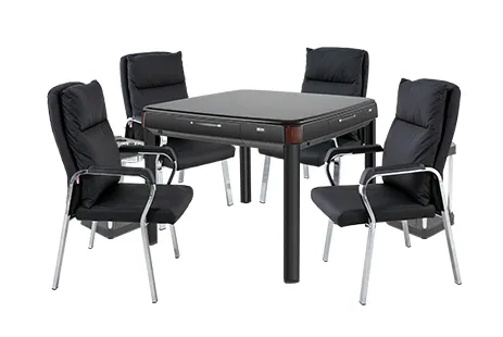 black mahjong table with chairs