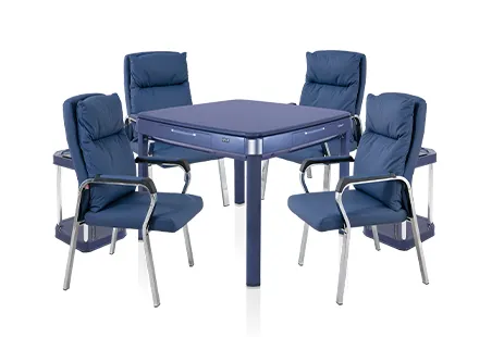 blue mahjong table with chairs